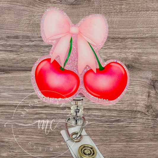 Cherries with Pink Bow Badge topper