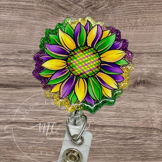 Mardi Gras Sunflower - Badge topper