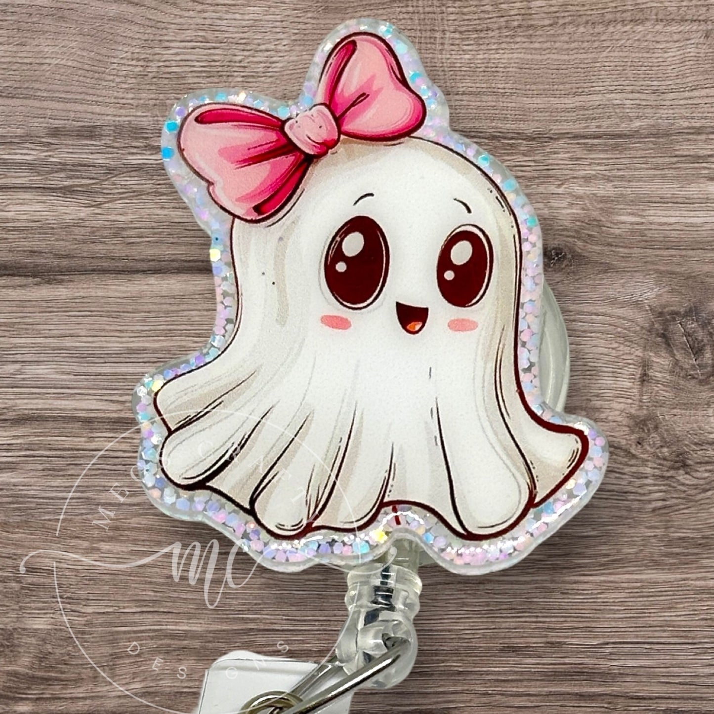 Cutesy Ghost with Bow Badge topper