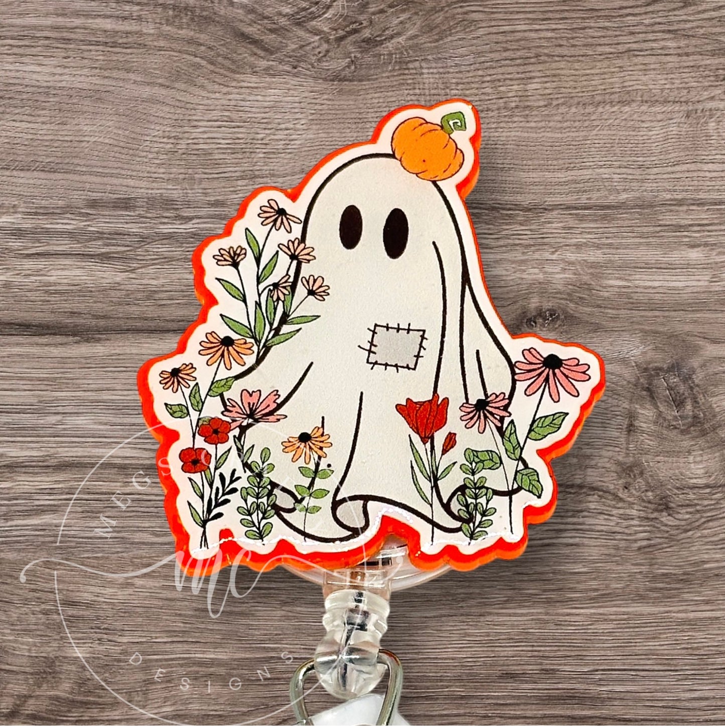 Boho Ghost with flowers Badge topper