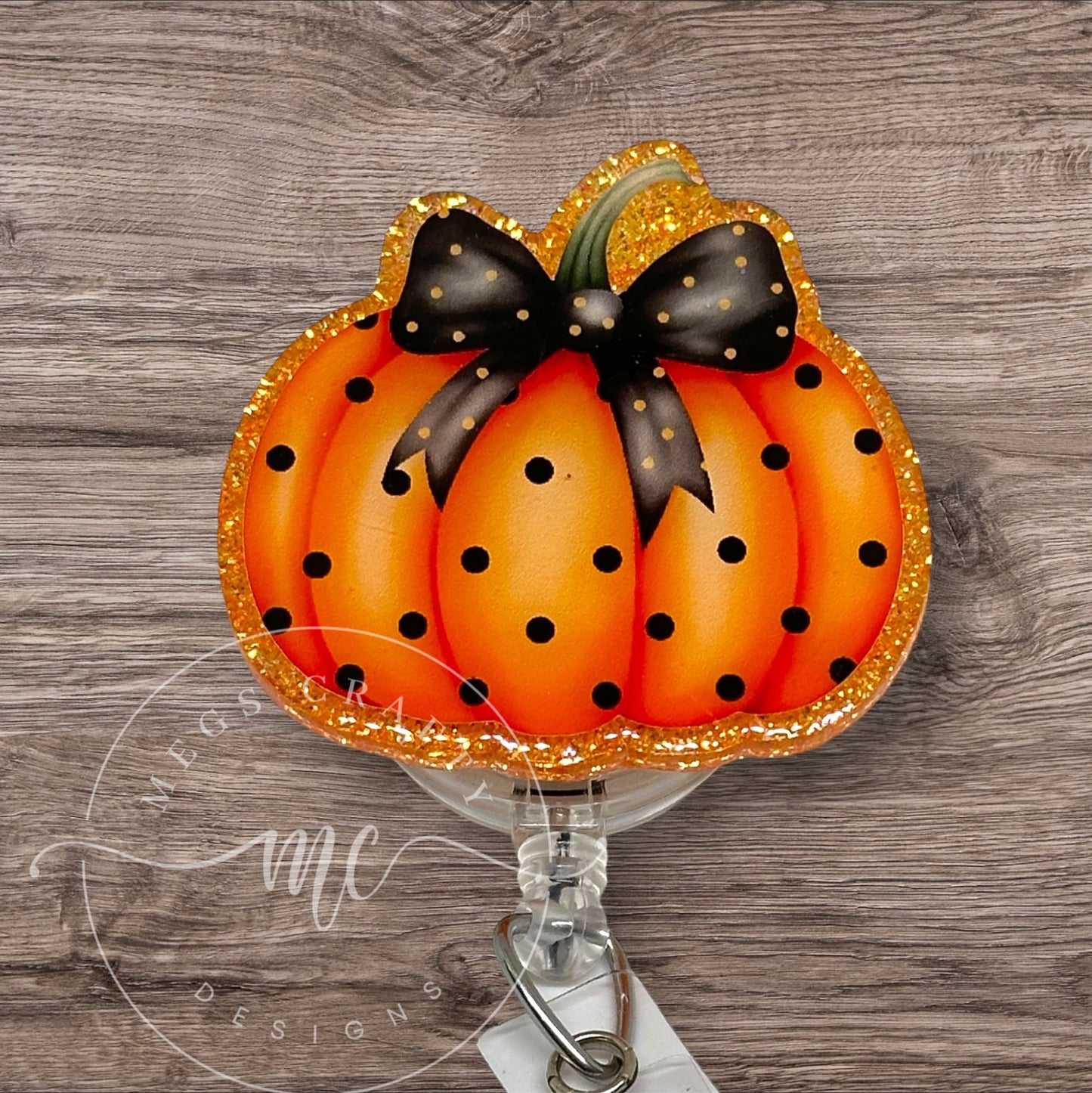 Polka Dot Pumpkin with Bow Badge topper