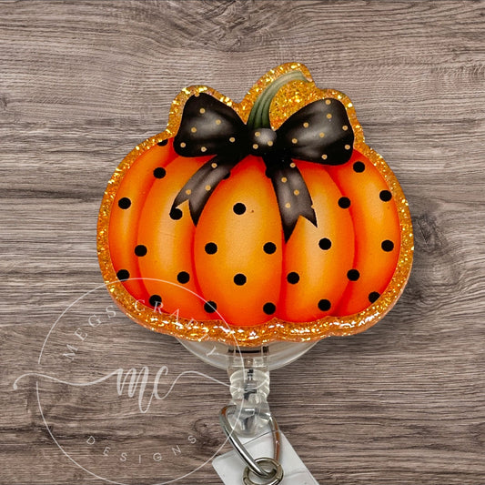 Polka Dot Pumpkin with Bow Badge topper